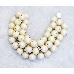 7 inch, Vintage White Faux Pearls Bracelet, Ladies Bracelet, Made by Japan - CR1